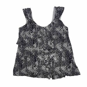 Worthington Shirt Womens Large Black Gray Sleeveless Tank Top Ruffle Casual